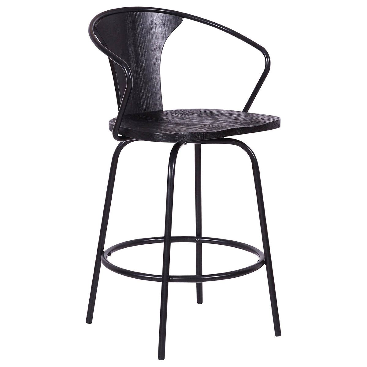 Black Wood and Metal Swivel Bar Stool D5802