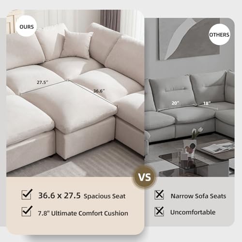 Cream Modular Sectional Sofa with Ottoman 7 Seater L-Shaped X8467