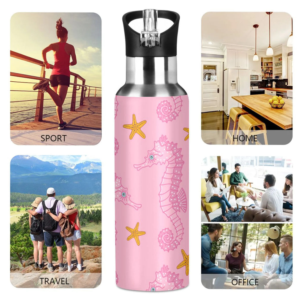 Pink Seahorse Starfish Stainless Steel Insulated Water Bottle F64998