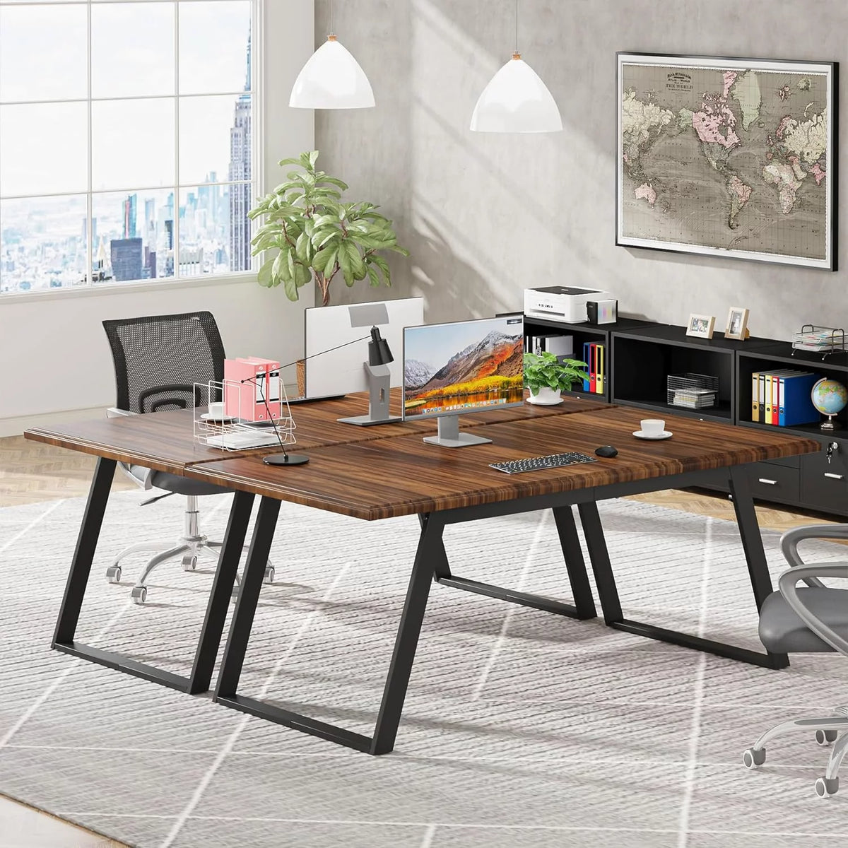 63 Inch Brown Black Office Desk with Metal P521546