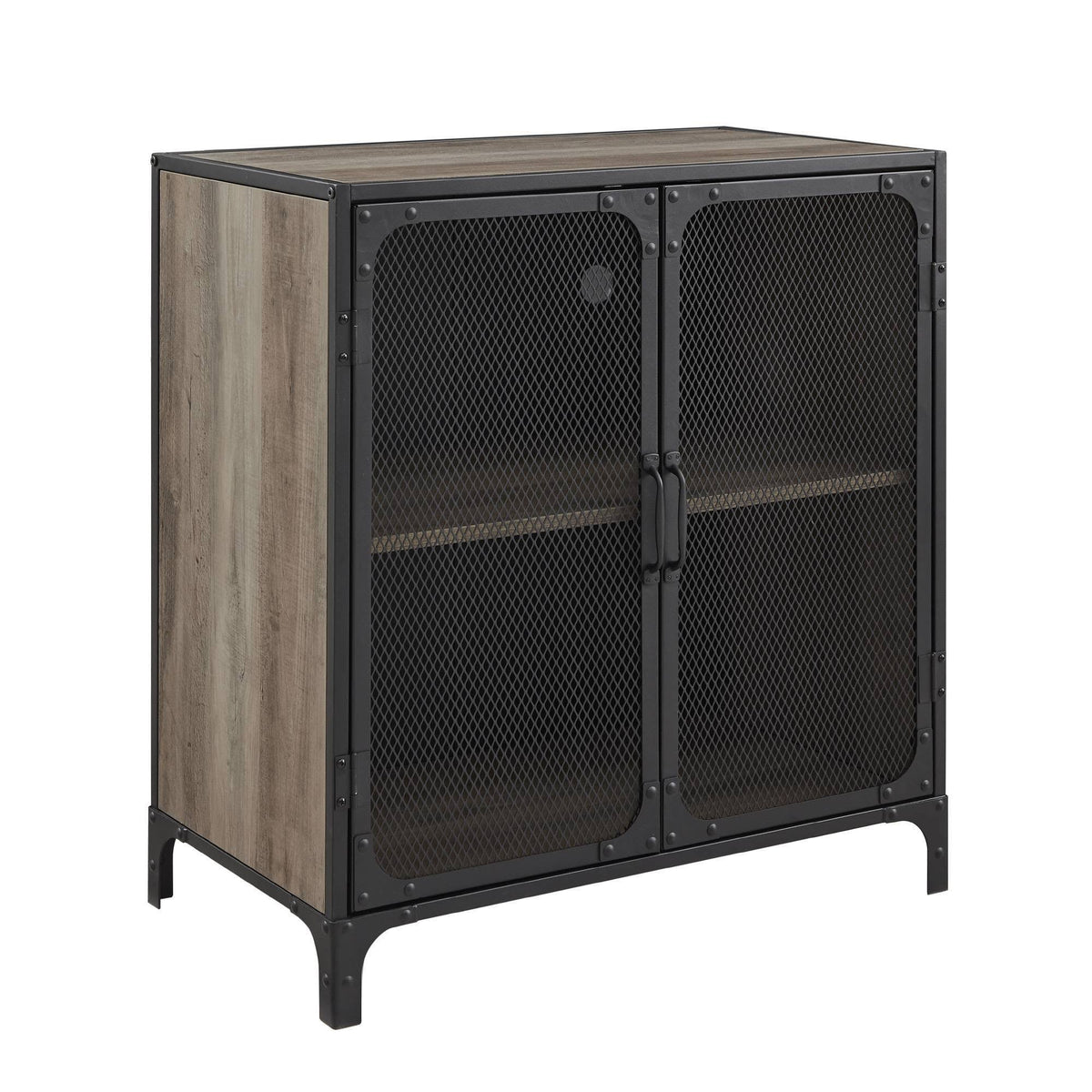 Urban Industrial Accent Cabinet with Mesh Gray Wash O8662
