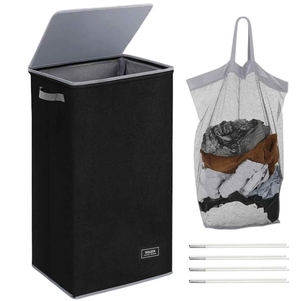 100L Collapsible Laundry Hamper with Lid & Laundry Bag S39465