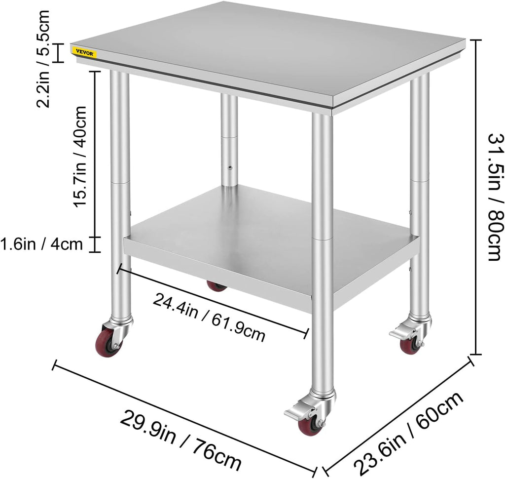 Stainless Steel Work Table with Wheels 24 x 30 x 32 Inch B373645