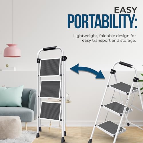 3 Step White Folding Step Stool Z725870