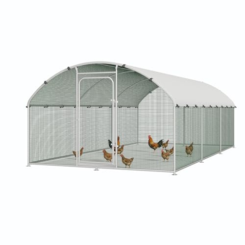 Large Metal Chicken Coop Run with Spire Roof Outdoor Poultry Cage with Waterproof UV-Resistant Cover (8.9’ W x 11.8’ L x 6.6’ H) H441