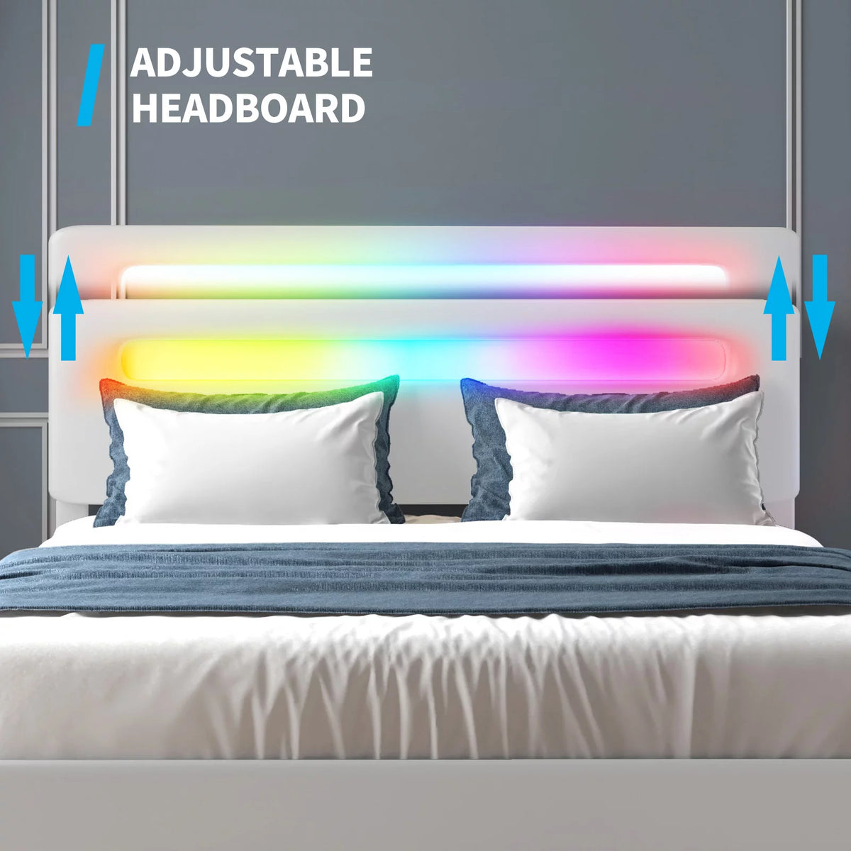 King Bed Frame with 4 Storage Drawers, Adjustable Headboard, White T43213