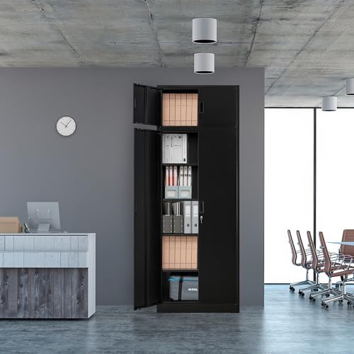 Black Lockable Steel Storage Cabinet with 2 Drawers L5945