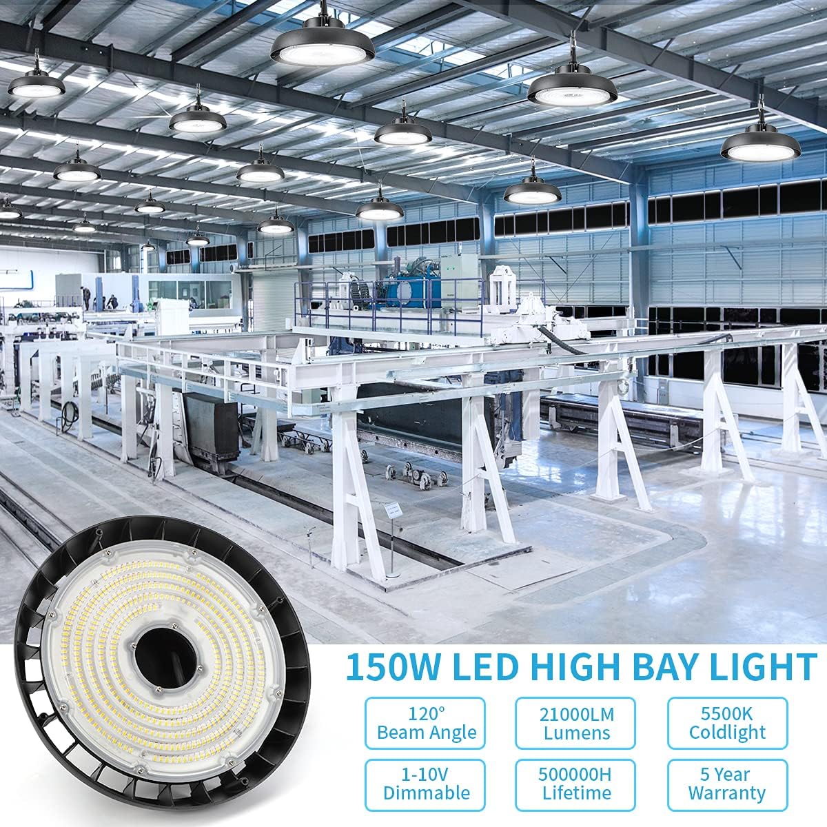 150W Dimmable 5000K LED High Bay Light Pack of 2 P282