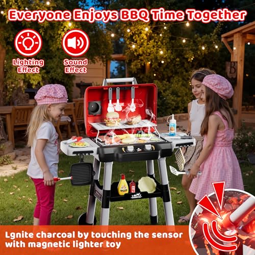 Kids BBQ Grill Playset with Wheels, Smoke Sound Light U4998
