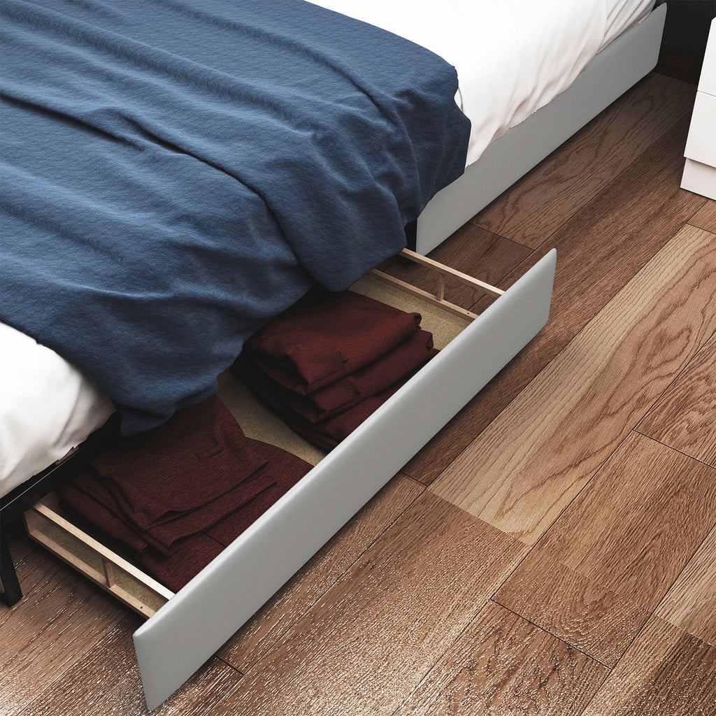 King Bed Frame with 4 Storage Drawers, Adjustable Headboard, White T43213