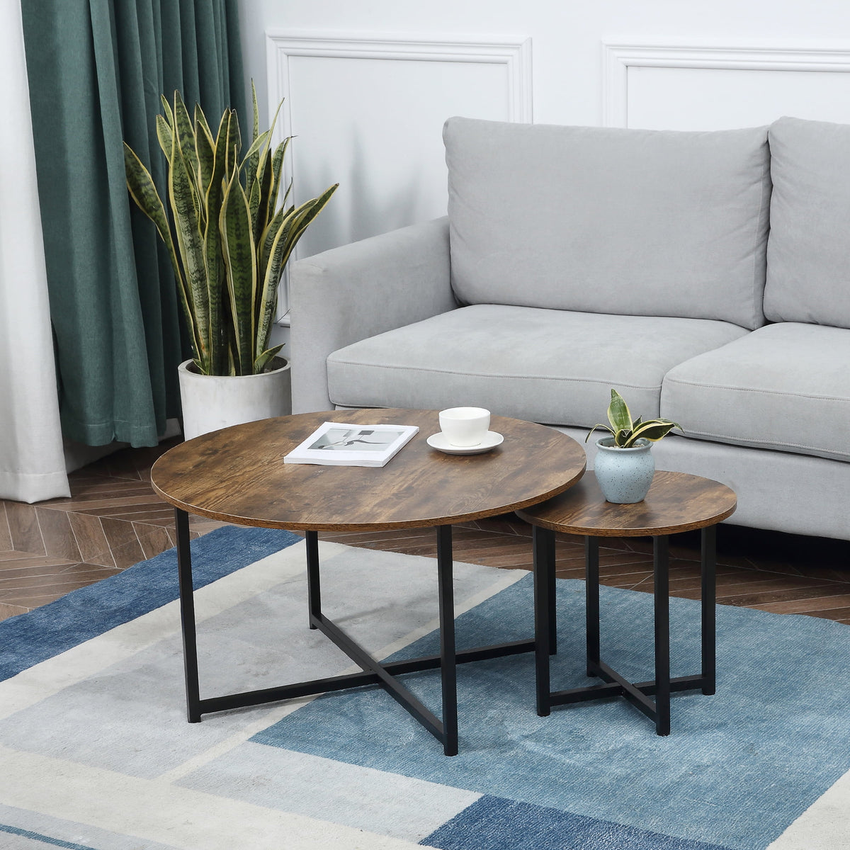 Round Coffee Table Set of 2 with Metal Frame H229
