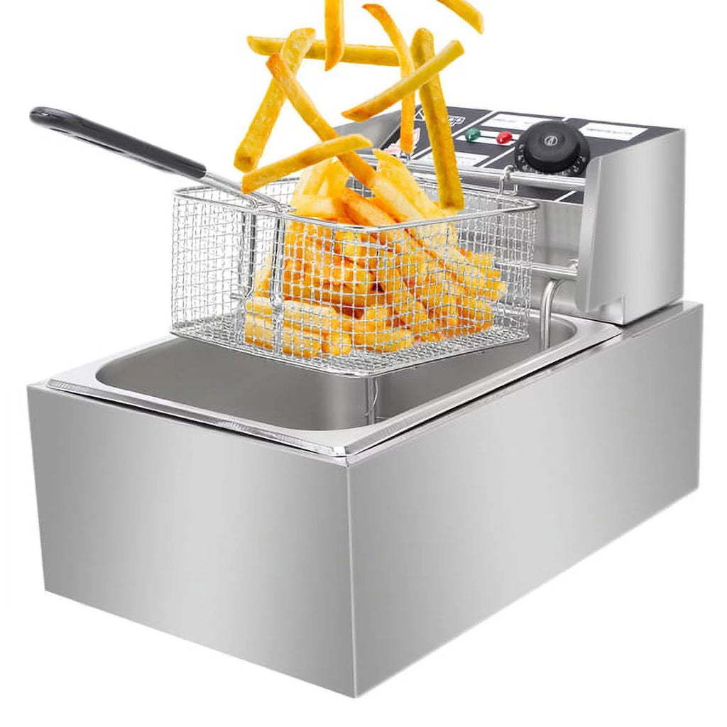 Silver Stainless Steel Single Tank Electric Fryer with Basket 6L O677142