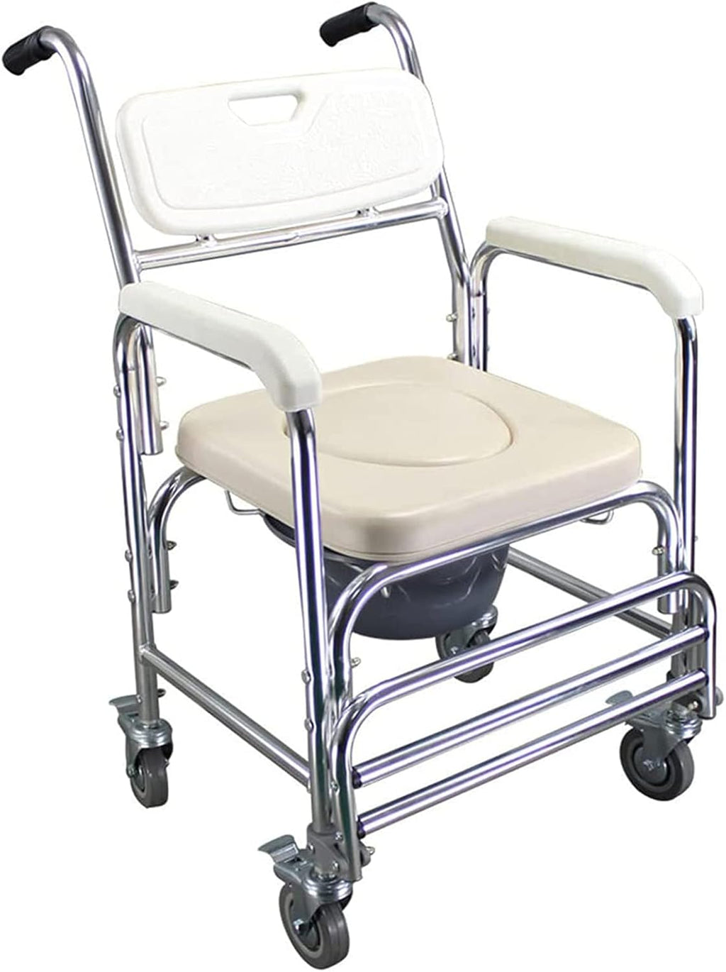 Shower Commode Chair with Wheels, 3 in 1 Shower Wheelchair with Anti Skid Arms 4 Locking Casters Detachable Bucket Shower Chair B715718