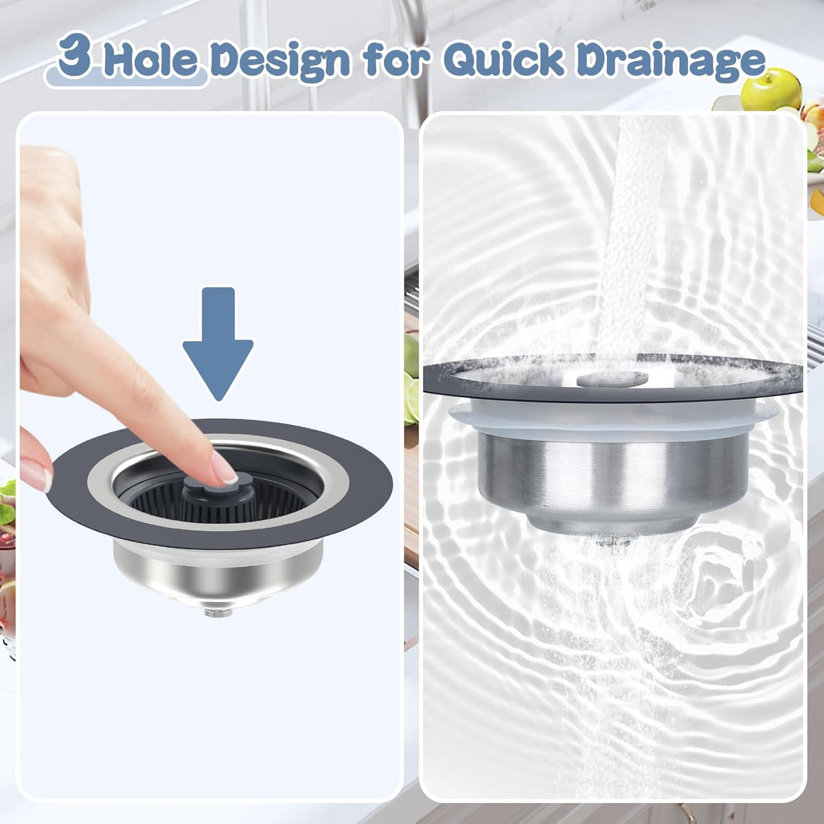 3 in 1 304 Stainless Steel Kitchen Sink Drain Strainer and Stopper Combo with 2 Filter Baskets I56277