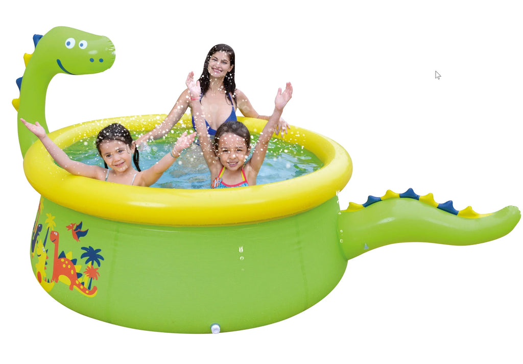 Green Round Inflatable Dinosaur Kiddie Pool with Spray Feature R256627