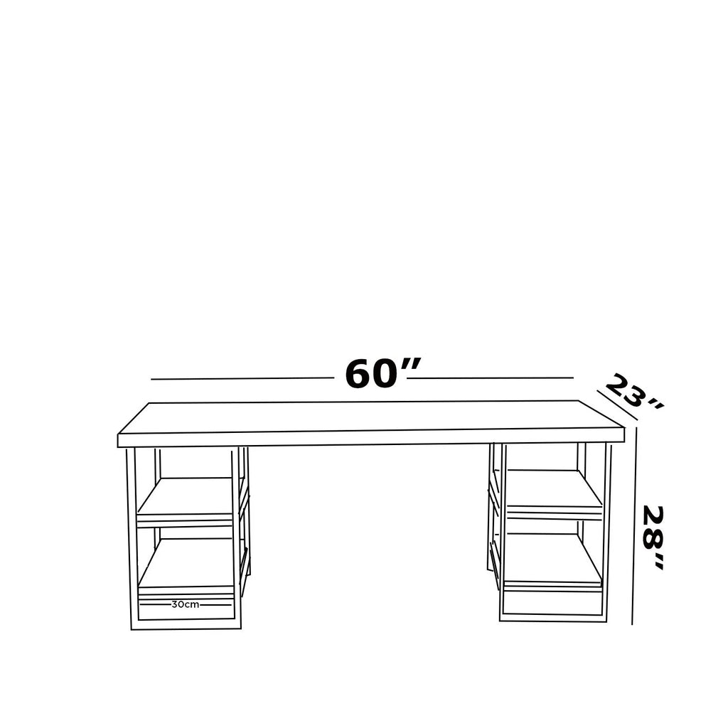 60" Extra Wide Wood Top 4 Shelves Writing and Computer Desk D9545