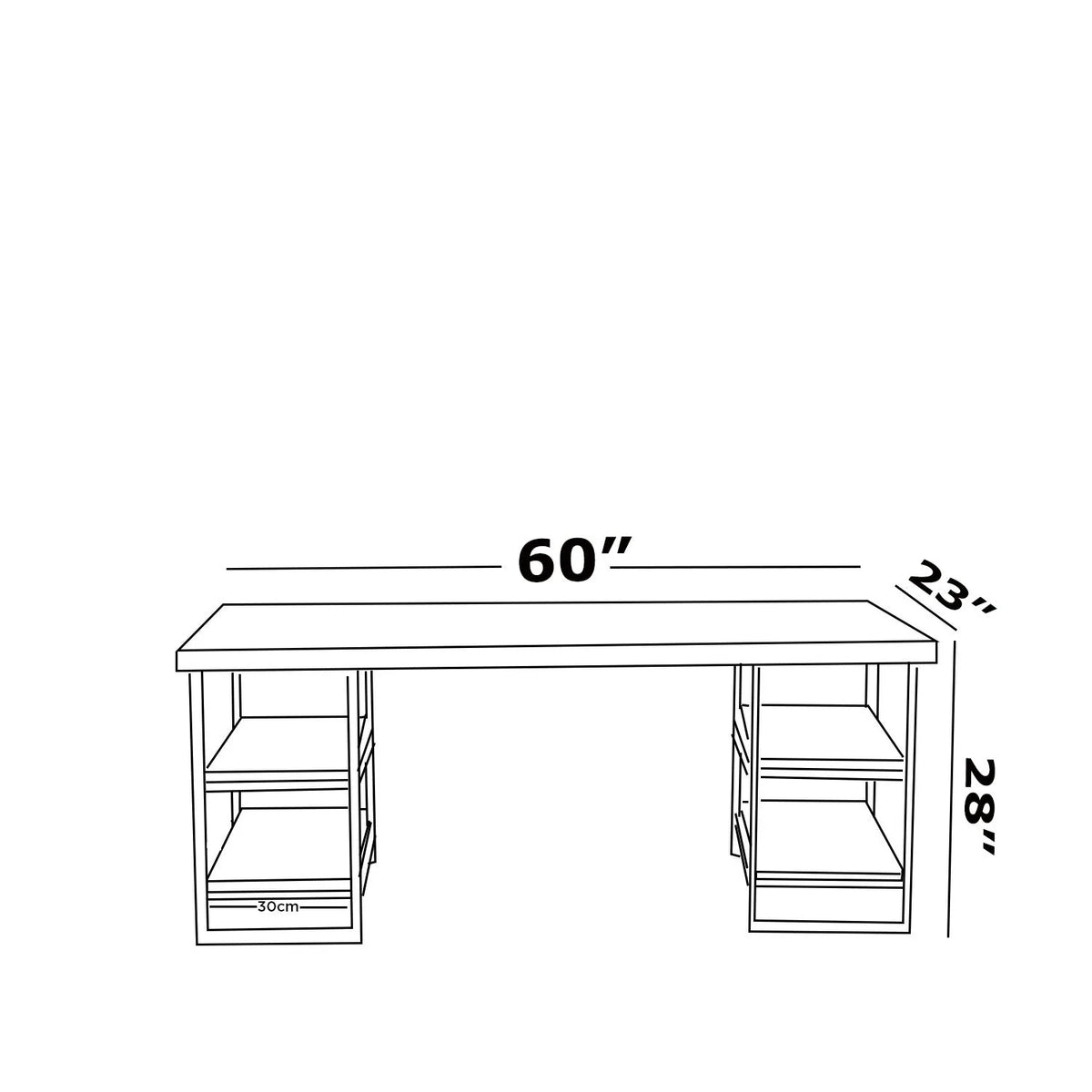 60" Extra Wide Wood Top 4 Shelves Writing and Computer Desk D9545