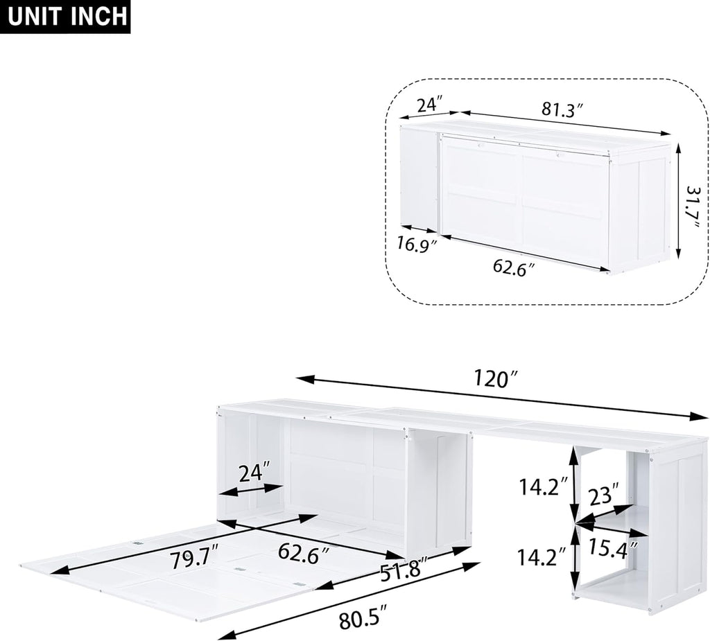 White Queen Size Murphy Bed with Storage Drawers R39171