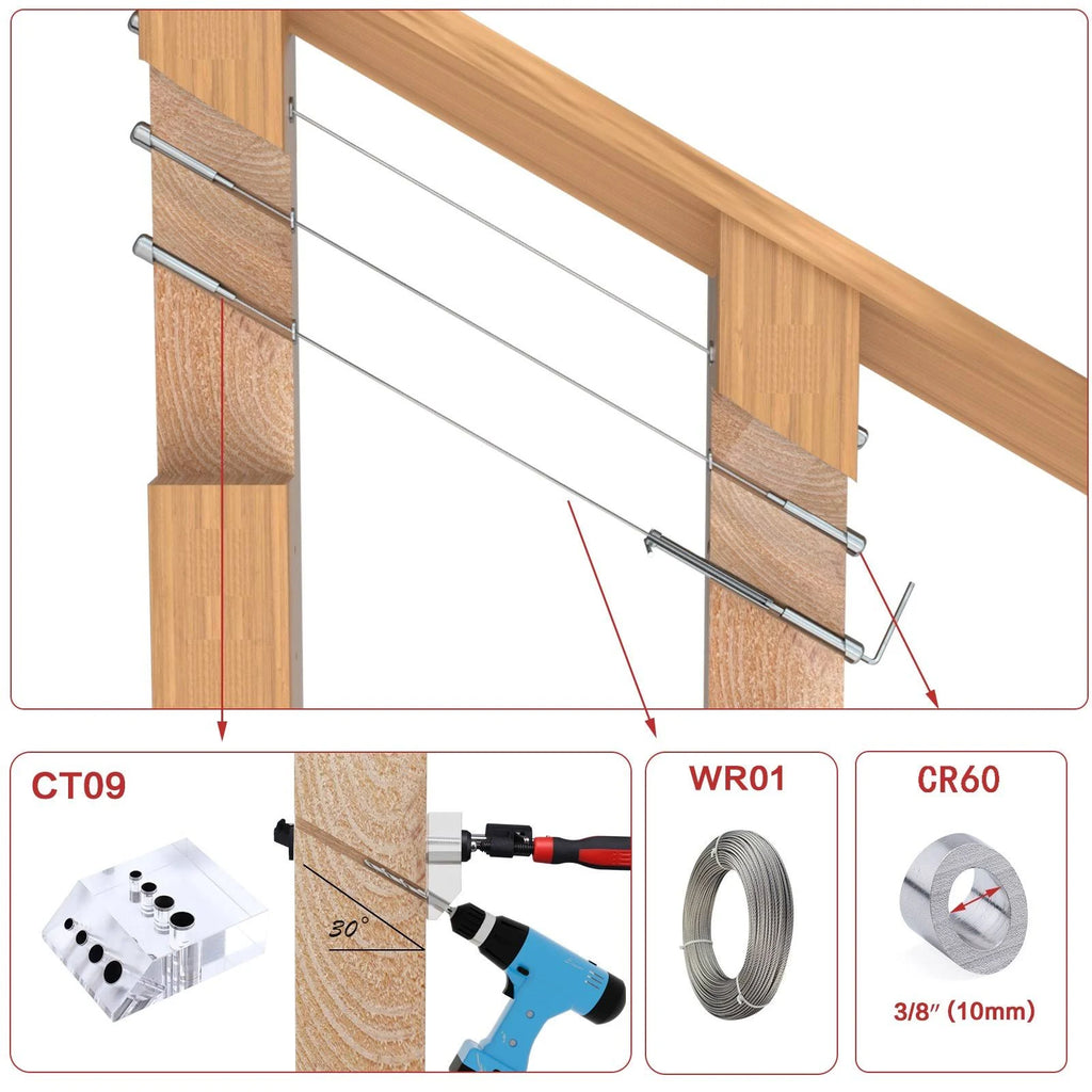 Cable Railing Kit Invisible 1/8 20 Pack Turnbuckle Swage T10439