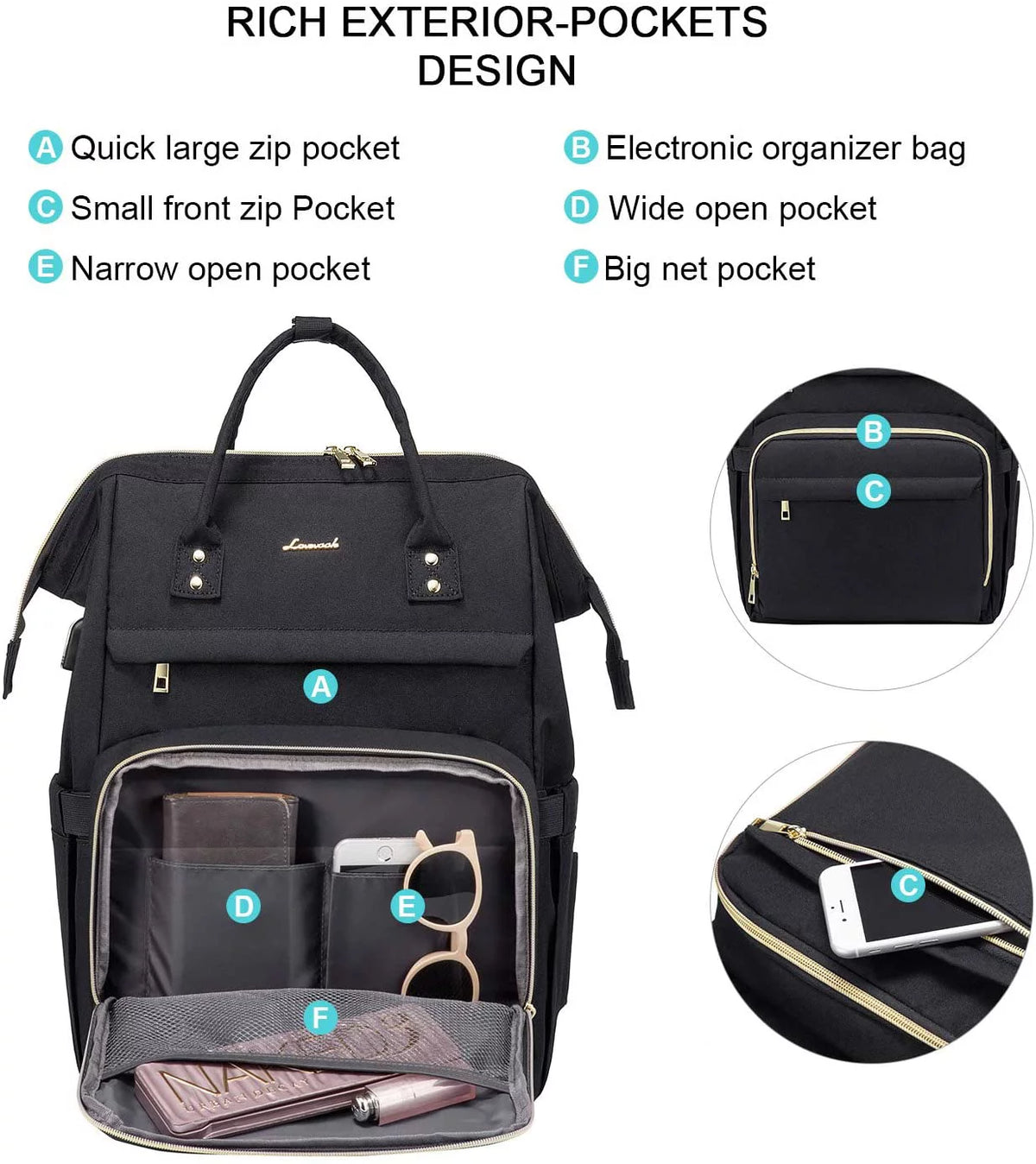 17" Waterproof Laptop Backpack with USB-Black A385124