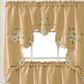 Bronze Faux Silk Kitchen Curtain Set with Cutwork Floral C584