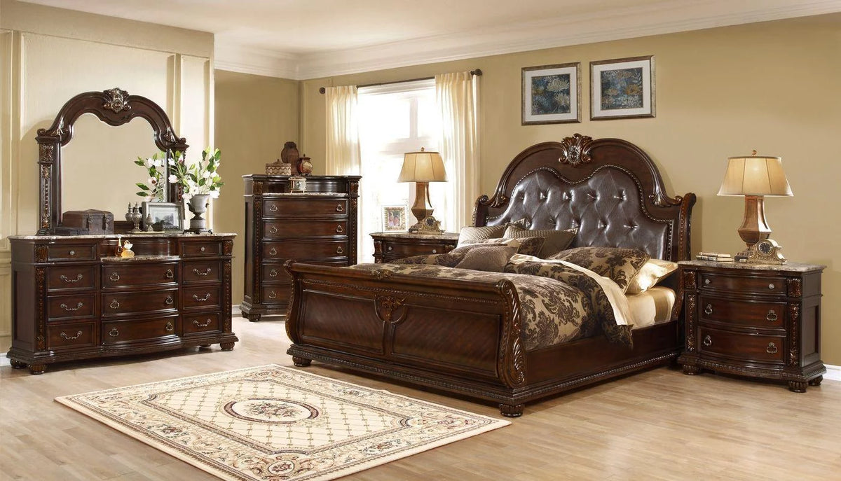 Dark Cherry King Bedroom Set 5Pcs Y646