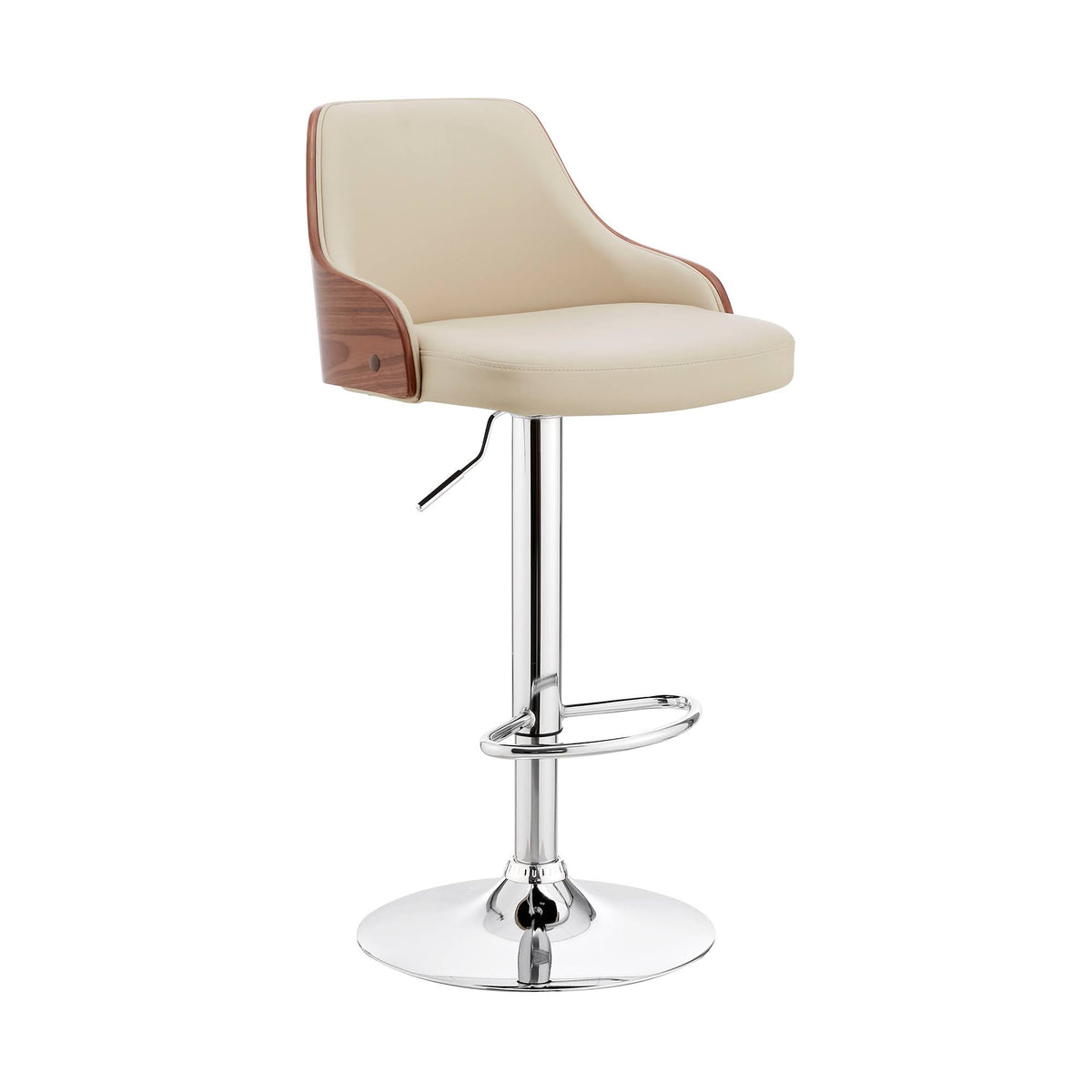 Cream and Silver Faux Leather Metal Adjustable Bar Stool J628945