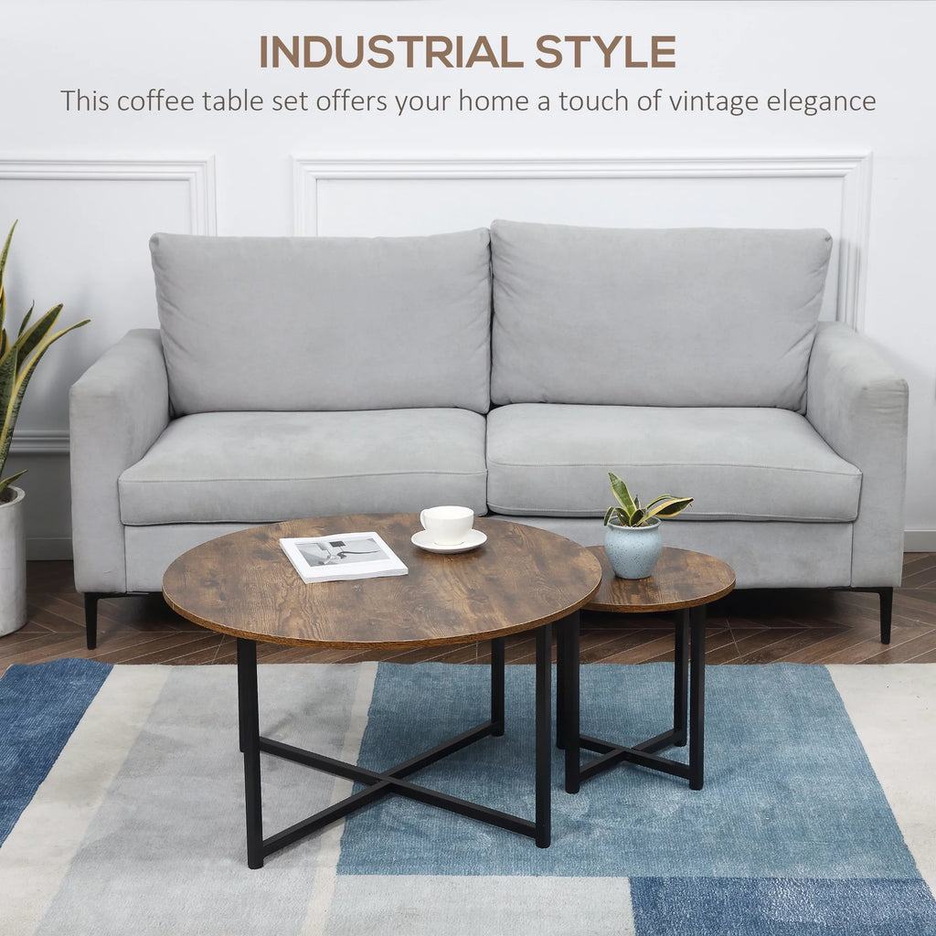 Round Coffee Table Set of 2 with Metal Frame H229
