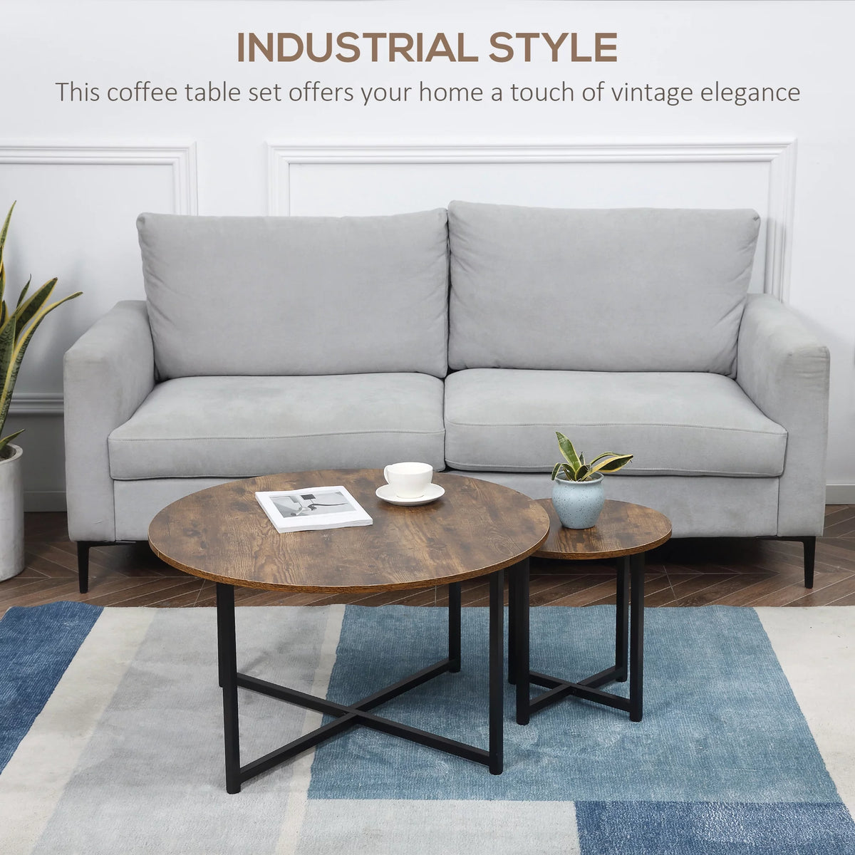 Round Coffee Table Set of 2 with Metal Frame H229