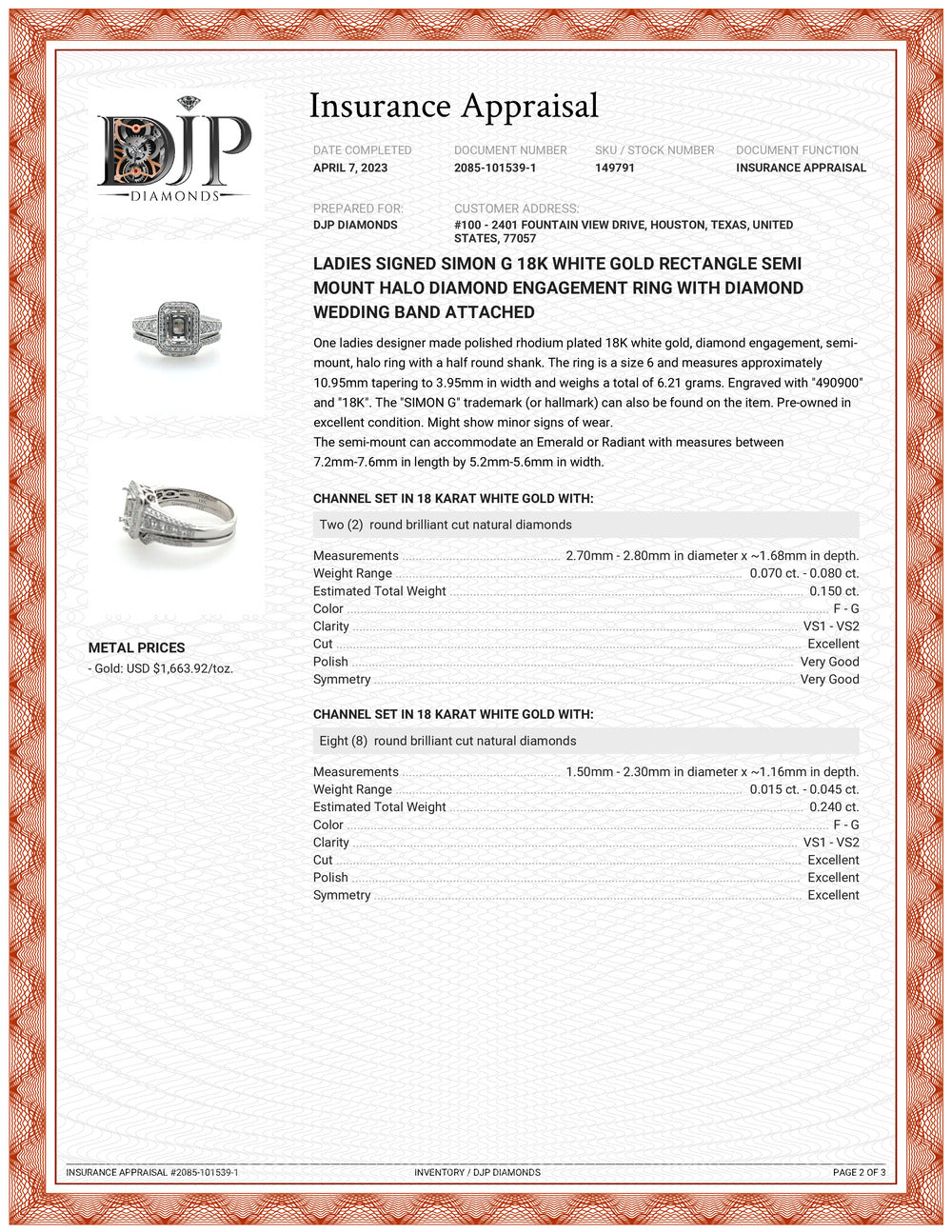 18K White Gold Rectangle Halo Diamond Engagement Ring O3525