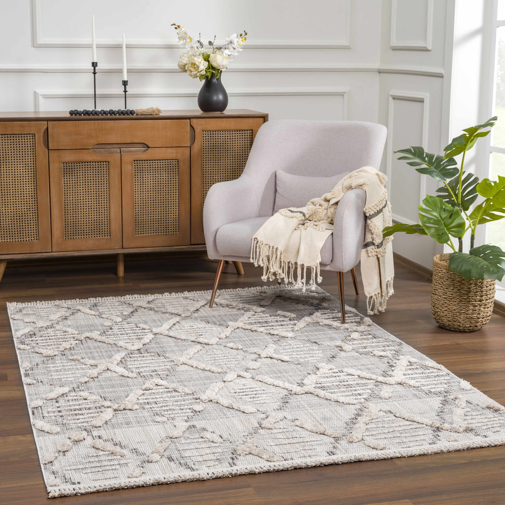 Gray Beige Cream Moroccan Trellis Area Rug C866681