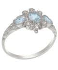 14k White Gold Genuine Natural Aquamarine & Diamond Ring C628