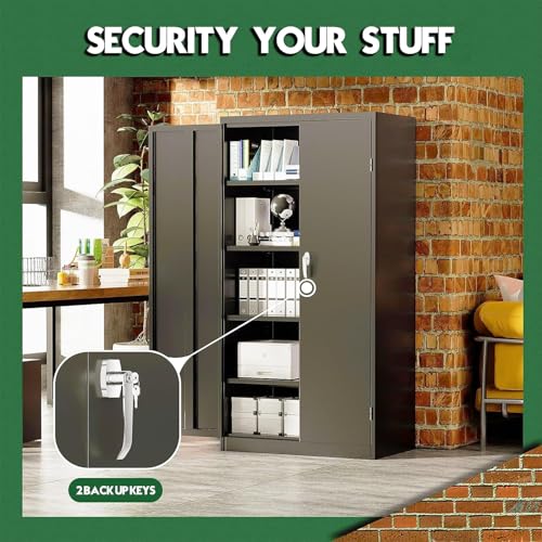 72" Black Locking Metal Storage Cabinet with Doors and 4 Adjustable Shelves G653