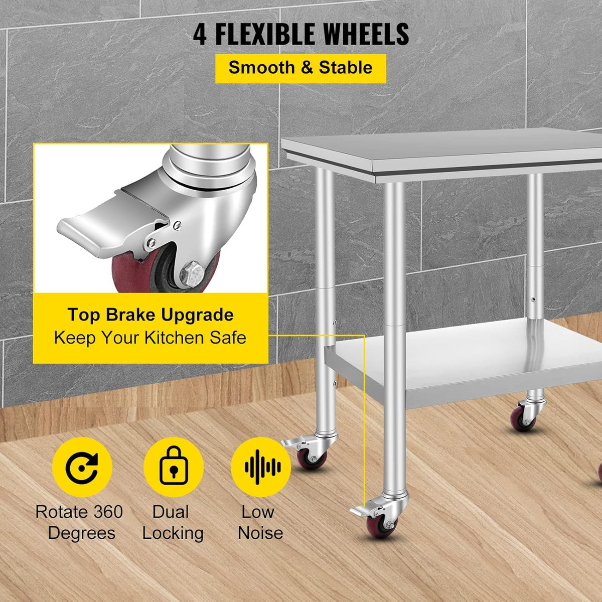 Stainless Steel Work Table with Wheels 24 x 30 x 32 Inch B373645