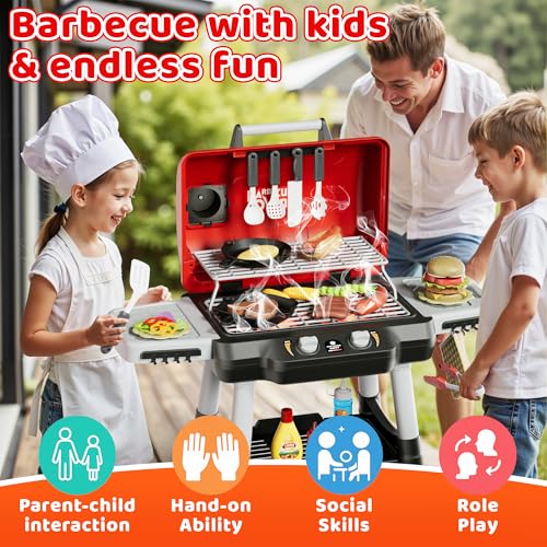 Kids BBQ Grill Playset with Wheels, Smoke Sound Light U4998