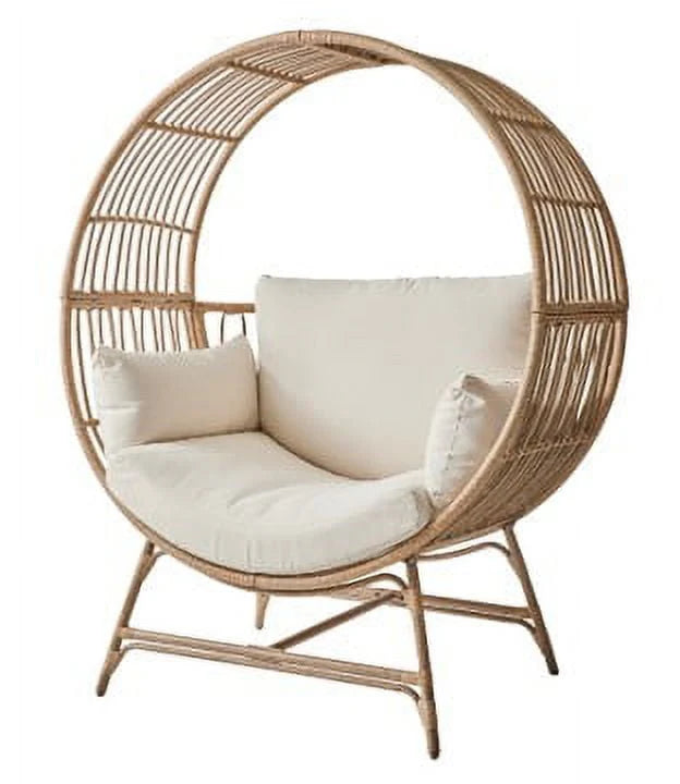 Beige Round Wicker Outdoor Egg Chair L405
