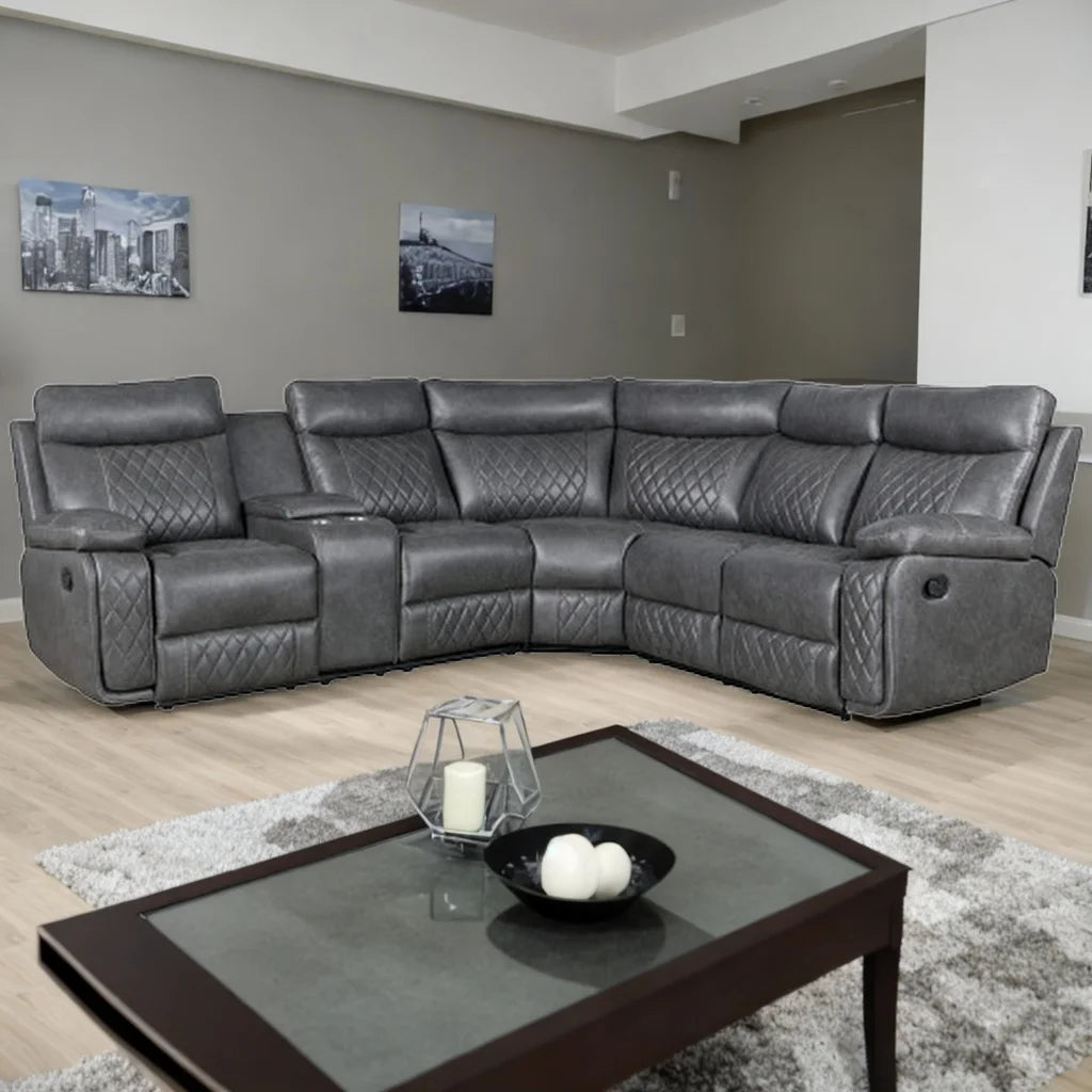 Modern Sectional Sofa Manual Recliner with Cup Holder and Hide-Away Storage PU Leather G651