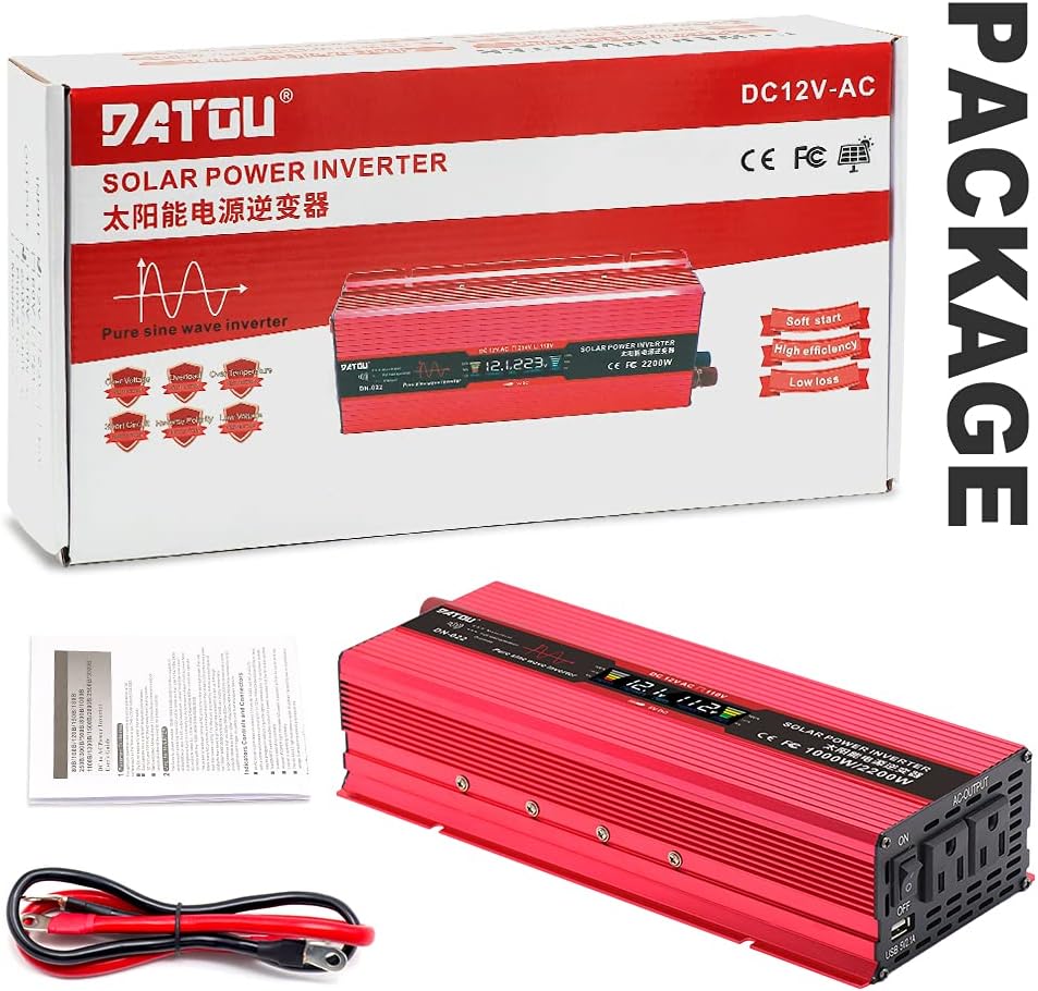 1000W Pure Sine Wave Power Inverter 12V 110V DC to AC Car Inverter with LED Display H5022