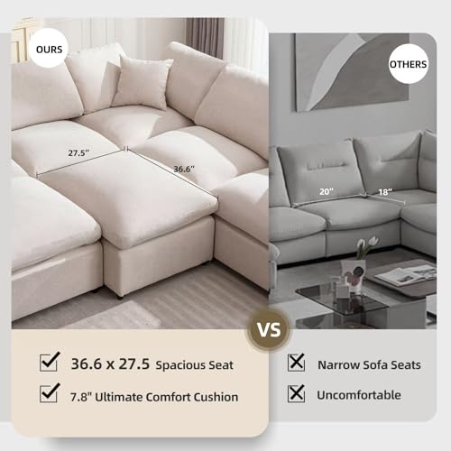 Cream Modular Sectional Sofa with Ottoman 7 Seater L-Shaped X8467