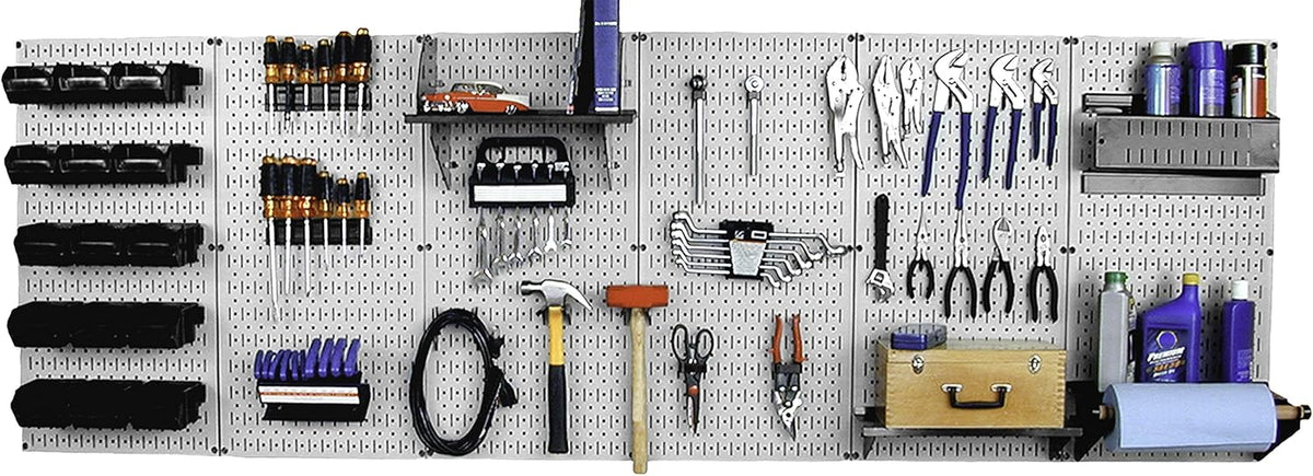 8 ft Wall Pegboard Organizer Kit with Blue Toolboard and Black Hooks P9734