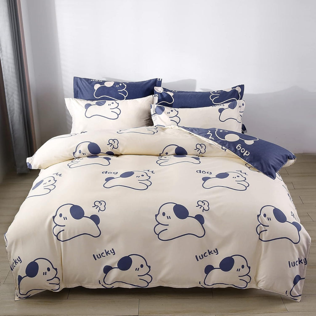Twin Reversible White and Black Cow Duvet Cover Bedding Set with Zipper J12012