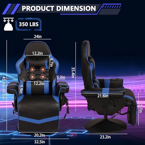 Blue Massage Gaming Chair with Footrest I767
