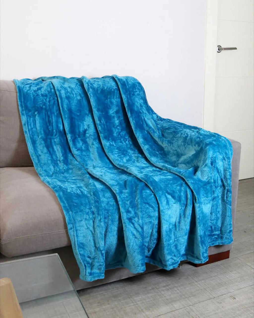 Blue Plush Microfiber Throw Blanket L675707