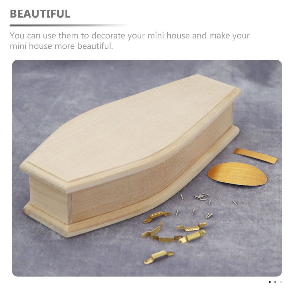 Miniature Coffin Wood Doll House Decoration G764549
