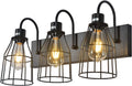 Black 3 Lights Metal Cage Bathroom Vanity Light W7084