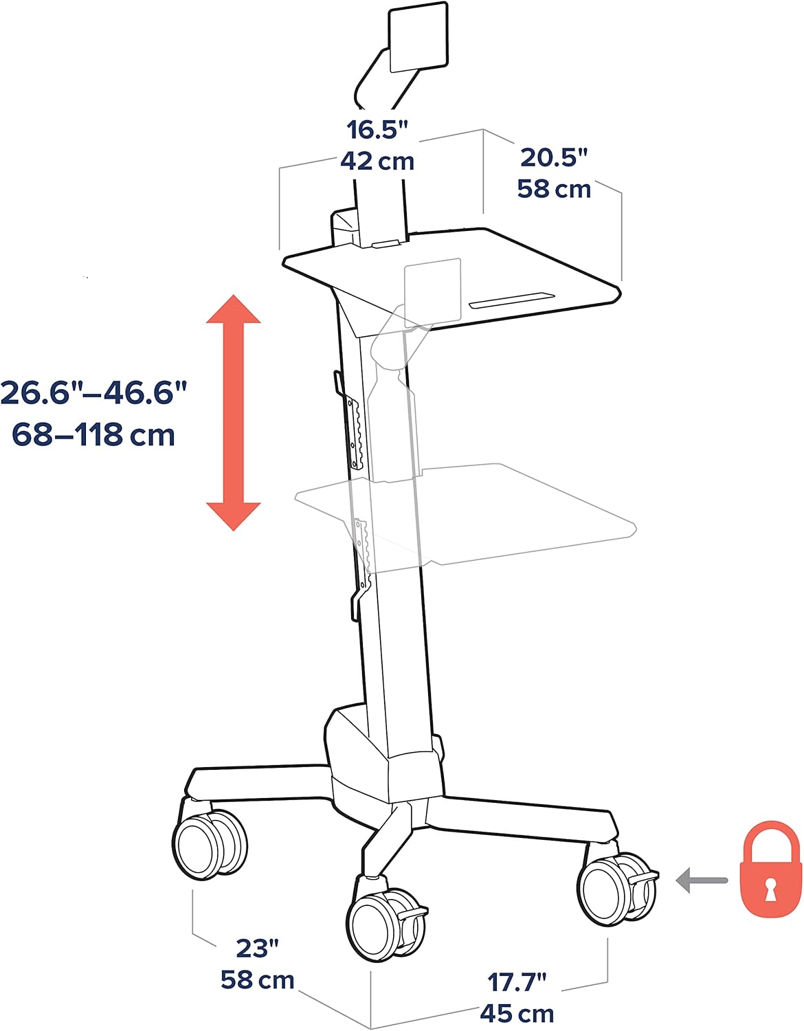 Rolling Computer Cart Mobile Standing Desk Workstation, Grey T5228