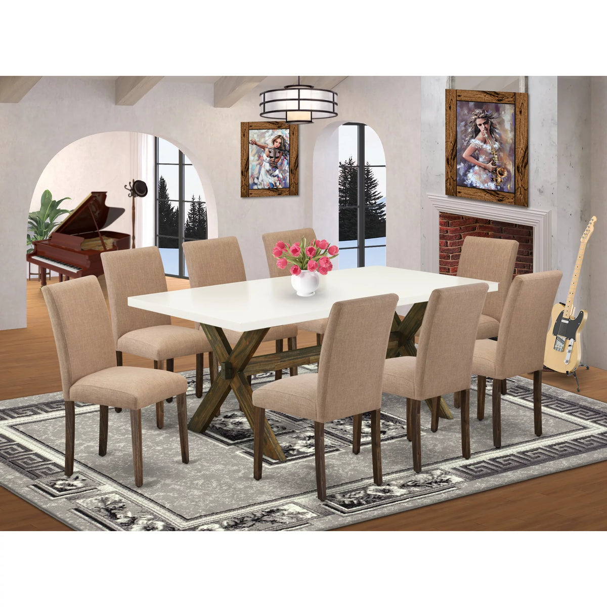 9-Piece Dining Room Set with 8 Upholstered Chairs and Rectangular Table S2339