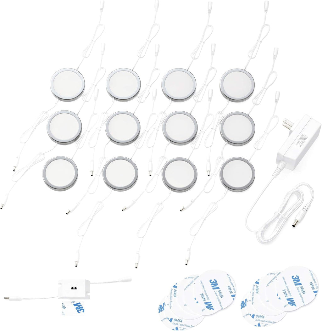 Pack of 12 Warm White Circular LED Cabinet Lights P59145