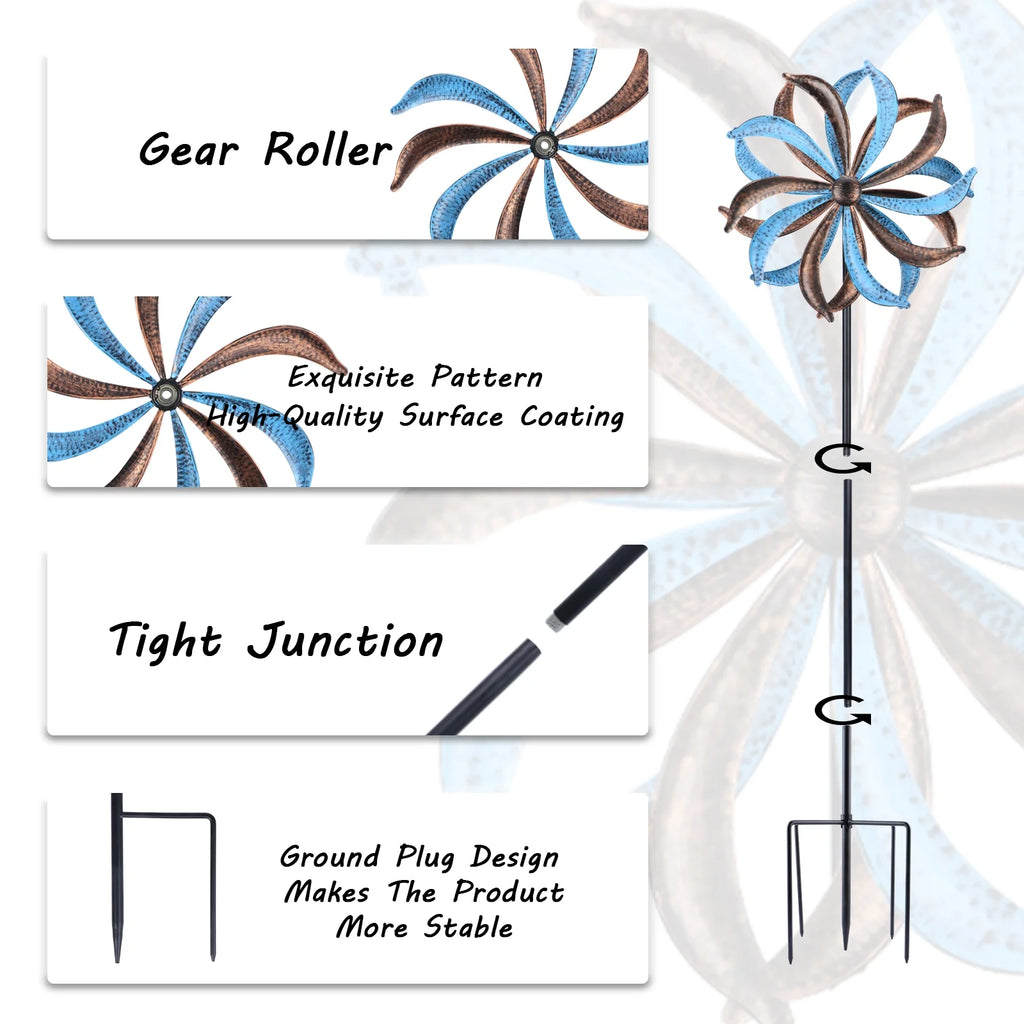 Blue Flower Metal Stake Wind Spinner N674