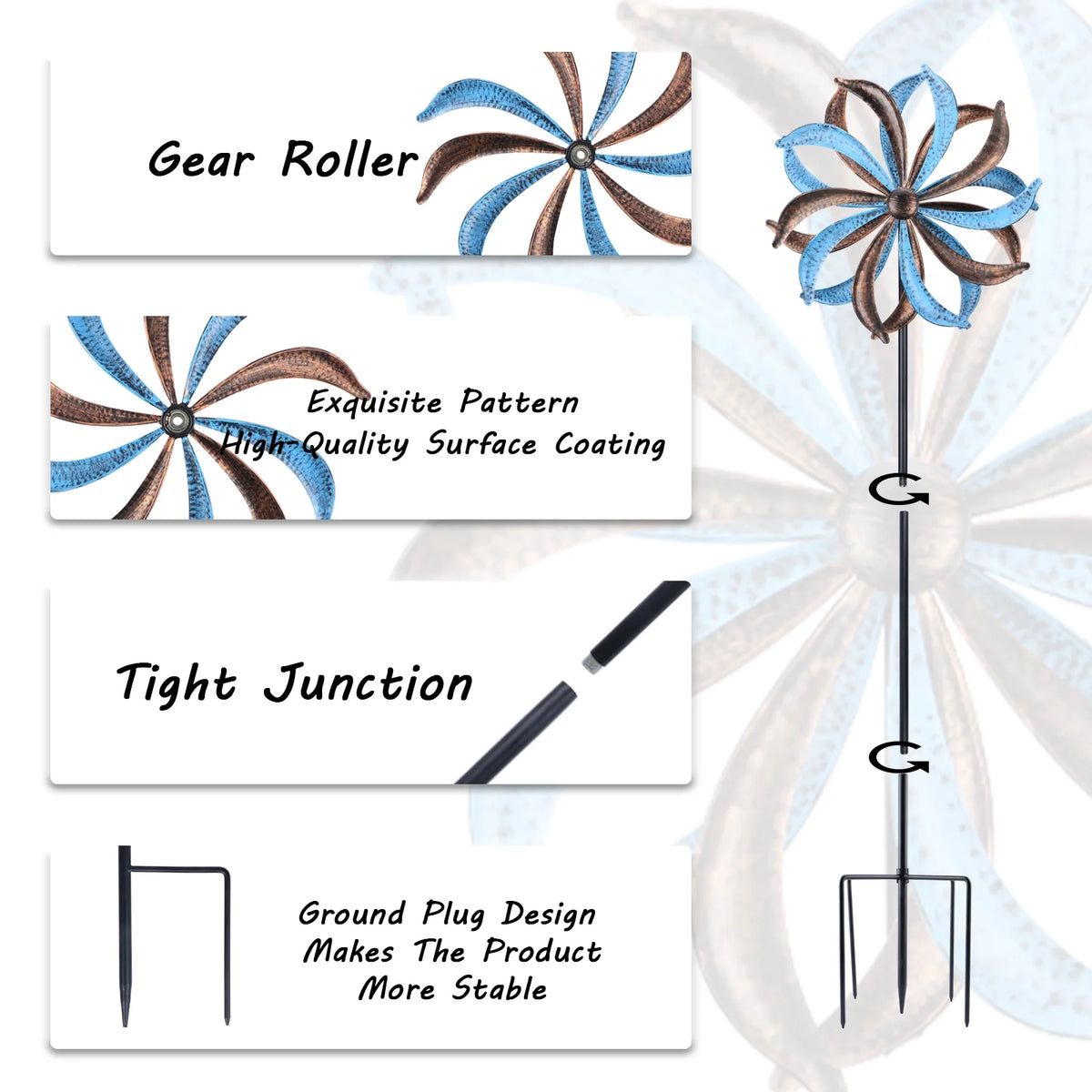 Blue Flower Metal Stake Wind Spinner N674